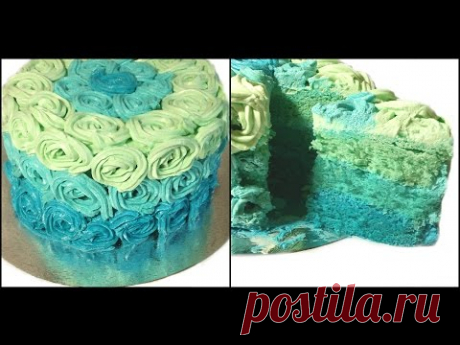 Торт ОМБРЕ голубой (градиентный торт)| blue OMBRE cake - YouTube