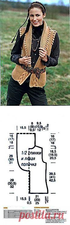 Жилет с воротником шалька. Вязание спицами. Схема вязания. - 12 Января 2010 - Вязание спицами, модели и схемы для вязания на спицах