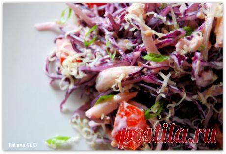 Салат из краснокачанной капусты с яблоком и копченым сыром