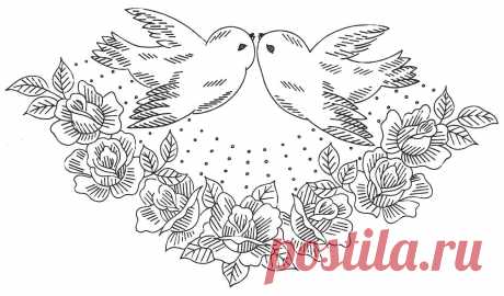 Птицы и розы - вышивка