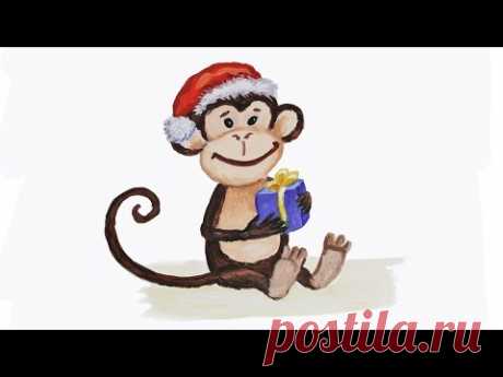 Уроки рисования. Как нарисовать обезьяну. Новый год How To Draw a Monkey