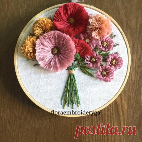 6" Floral Bouquet = Hand Stitched * This piece is hand embroidered by Rachel Winters. * Materials used: DMC Embroidery floss, 100% linen and a 6 bamboo hoop.  * Backed and secured with felt.  * Item will arrive and be ready to be displayed in the embroidery hoop. I don’t recommend taking the linen out of the hoop as the stitches