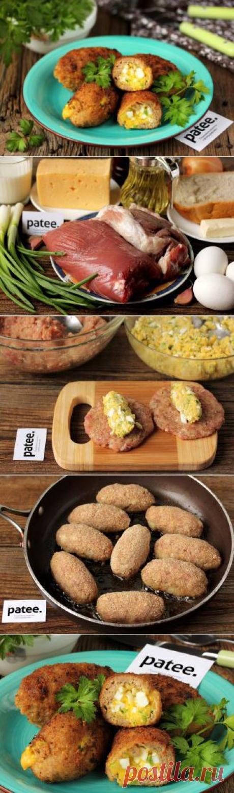 Мясные зразы с яйцом, сыром и зелёным луком - рецепт с фотографиями