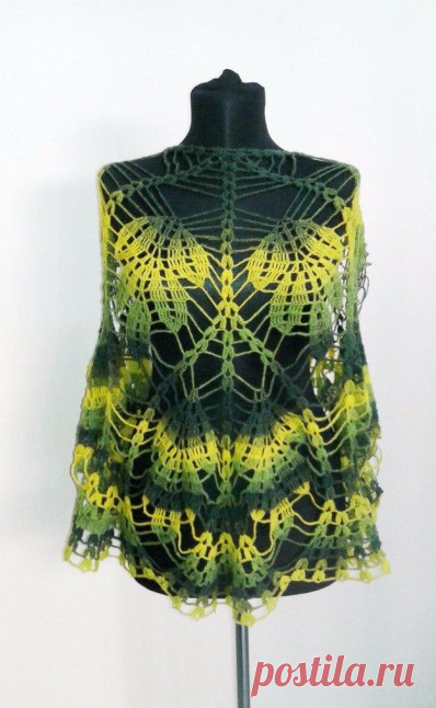 Шаль "дубовые листья" крючком схема