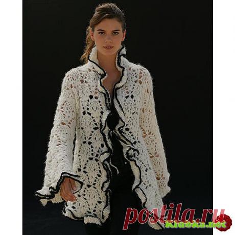 Белый кардиган крючком (Без перевода) » Клубка.Нет - Все о вязании крючком