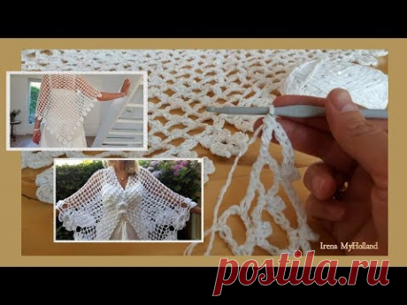 1)Шаль-накидка крючком маленькиe цветочки/ Haken tutorial omslagdoek-stola/ Crochet chawl flower