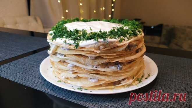 Закусочный тортик с курицей и грибами: интересный способ подать обычные блины🥞 | Ксюша-Печенюша | Яндекс Дзен