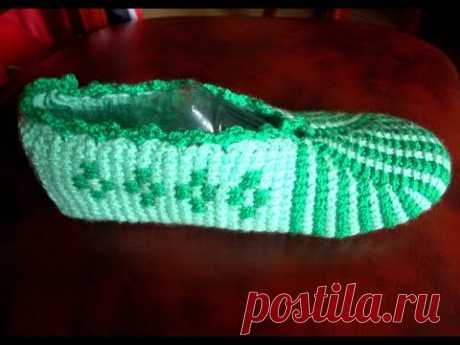Следки тунисским крючком на любой размер без примерки часть 3 Б (Tunisian crochet slippers).