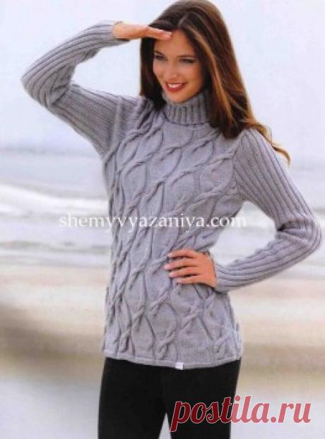 Свитер с узором коса
