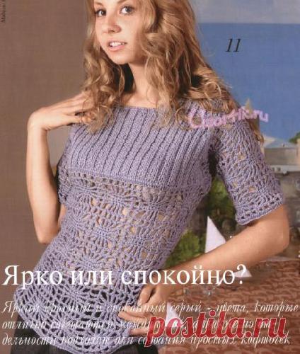 КОФТА С КОРОТКИМИ РУКАВАМИ - Описание вязания, схемы вязания крючком и спицами | Узорчик.ру