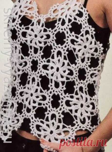 Узор крючком: мотив с цветком из столбиков с тремя накидами | Схемы-Вязания.ру