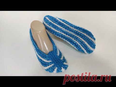 Следки одним полотном двумя спицами / вяжу из остатков пряжи