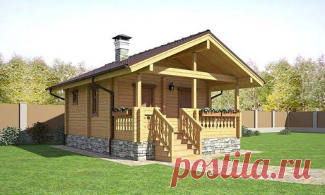 Проект бани с террасой из бруса, 38 м2