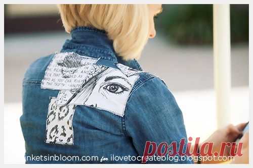Рисованные "заплатки" на джинсовой рубашке