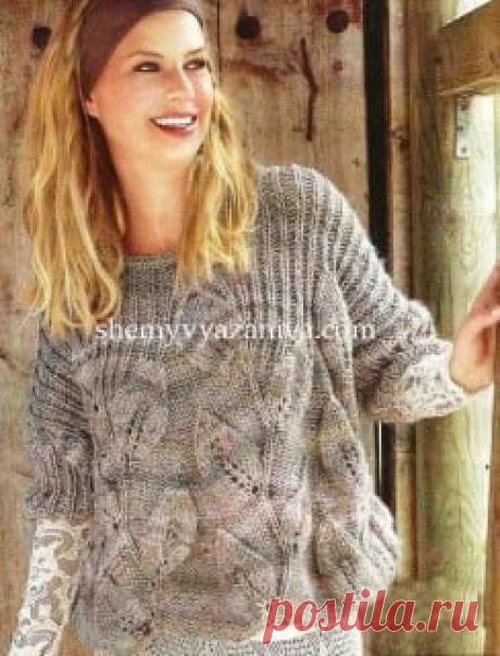 Объемный пуловер с листиками