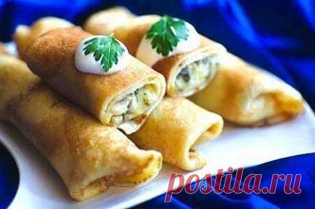 Блинчики с начинкой из картофеля и шампиньонов, рецепт — Вкусо.ру