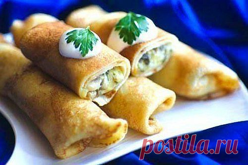 Блинчики с начинкой из картофеля и шампиньонов, рецепт — Вкусо.ру