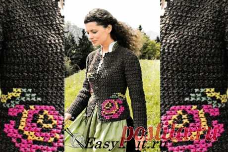 Жакет с розами крючком. | EasyKnit.ru