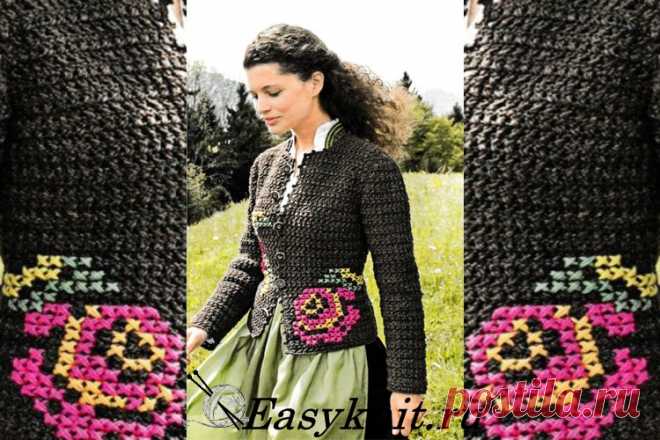 Жакет с розами крючком. | EasyKnit.ru