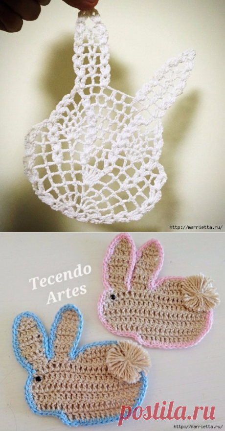 Вяжем крючком аппликацию. Заяц и кролики