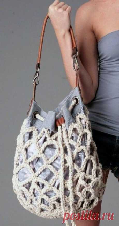 Сумка с элементами макраме из ленточной пряжи - Trapillo.com.ua - Магазин трикотажной и ленточной пряжи и блог о вязании