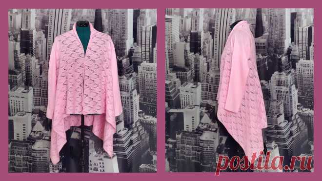 Кардиган-накидка спицами.Как вязала.Подробное описание.