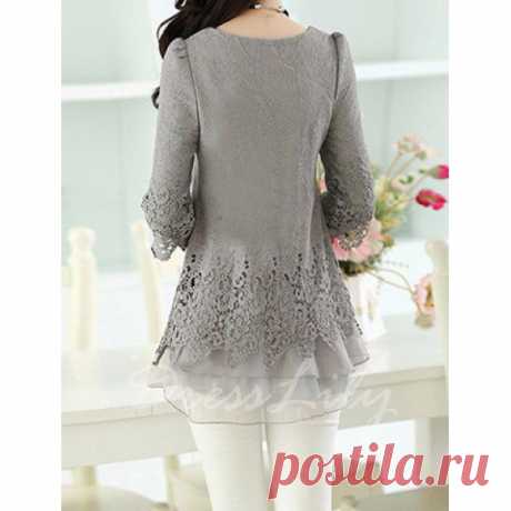 Sweet Scoop Neck Lace Splicing Long Sleeve Women's T-Shirt, GRAY, M in Tees &amp; T-Shirts | DressLily.com