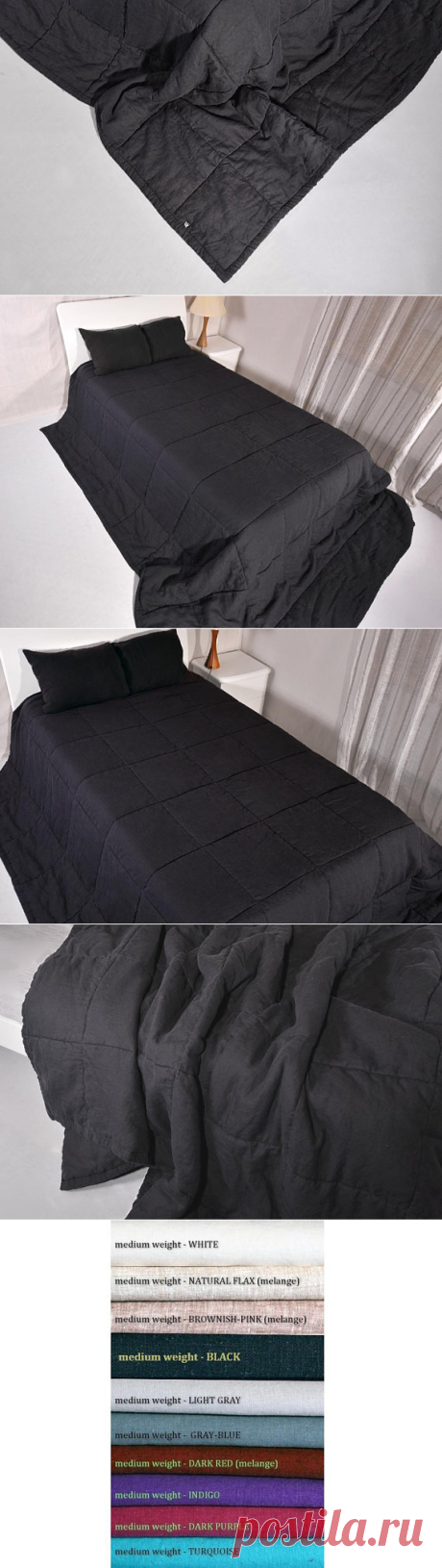 King Size linen Quilts 118x108 Natural Flax Black