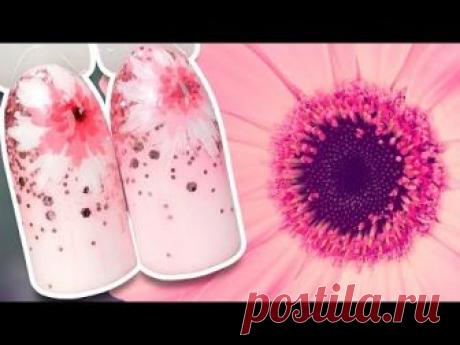 🌸 Розовый Цветок с Блёстками 🌸 Простой Дизайн Ногтей Пошагово для Весеннего Маникюра Гель-лаком