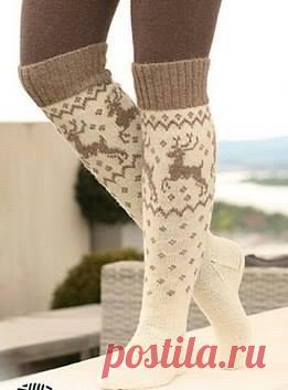 Вязаные гольфы с оленями - зима будет стильной!