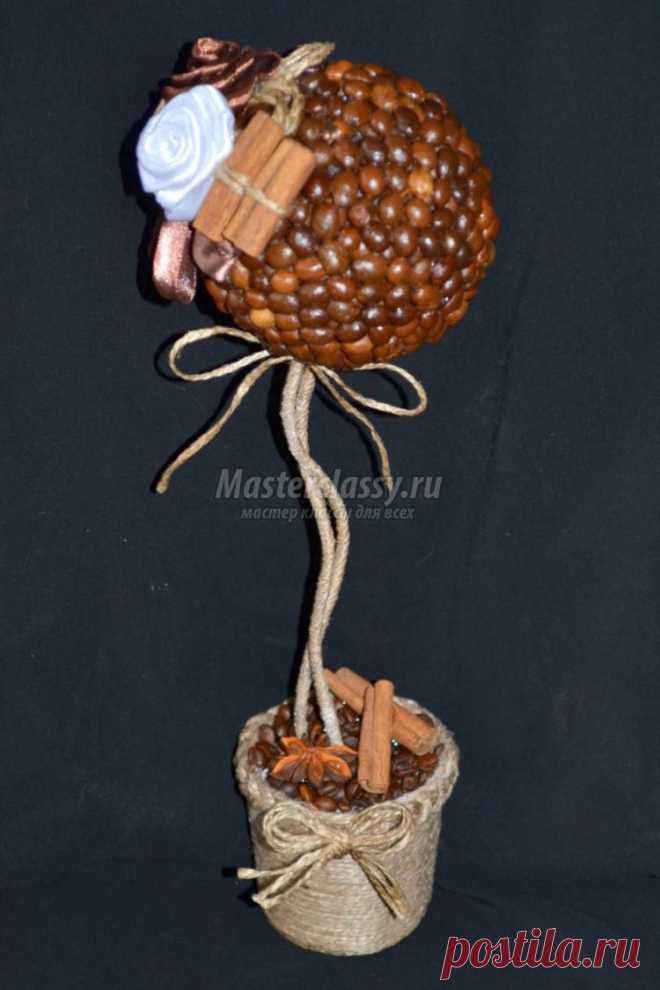 Кофейный топиарий с атласными розами. Мастер-класс с пошаговыми фото