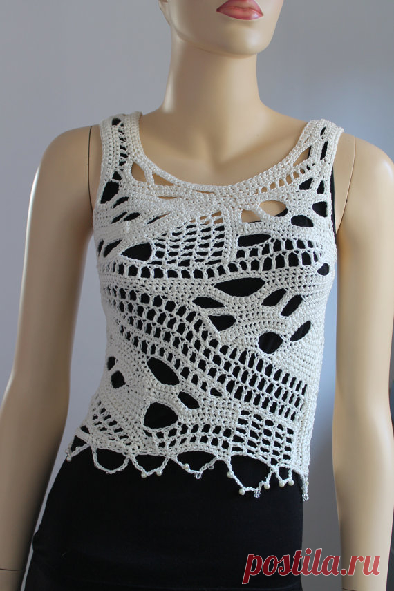 Ivory Cotton Freeform Crochet Tank Top Summer от levintovich
