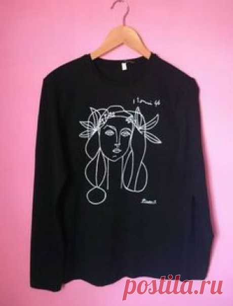 Unisex Picasso Sketch Long Sleeve Black Shirt