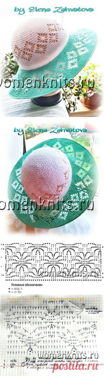 Шляпка крючком с полями узором «Паучки»