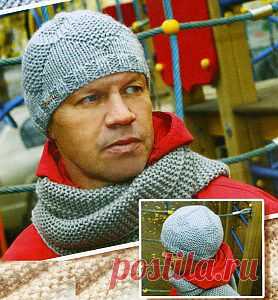 Мужская шапочка с ромбами | Две спицы