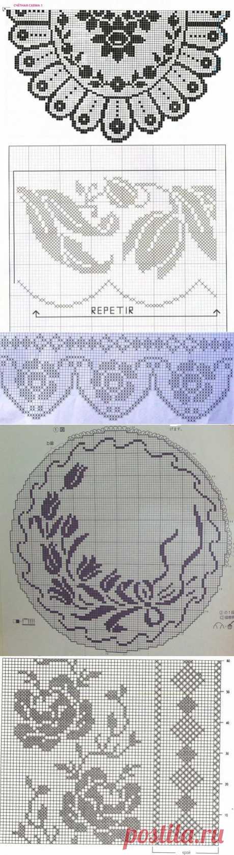 Схемы для филейного вязания Розы Цветы