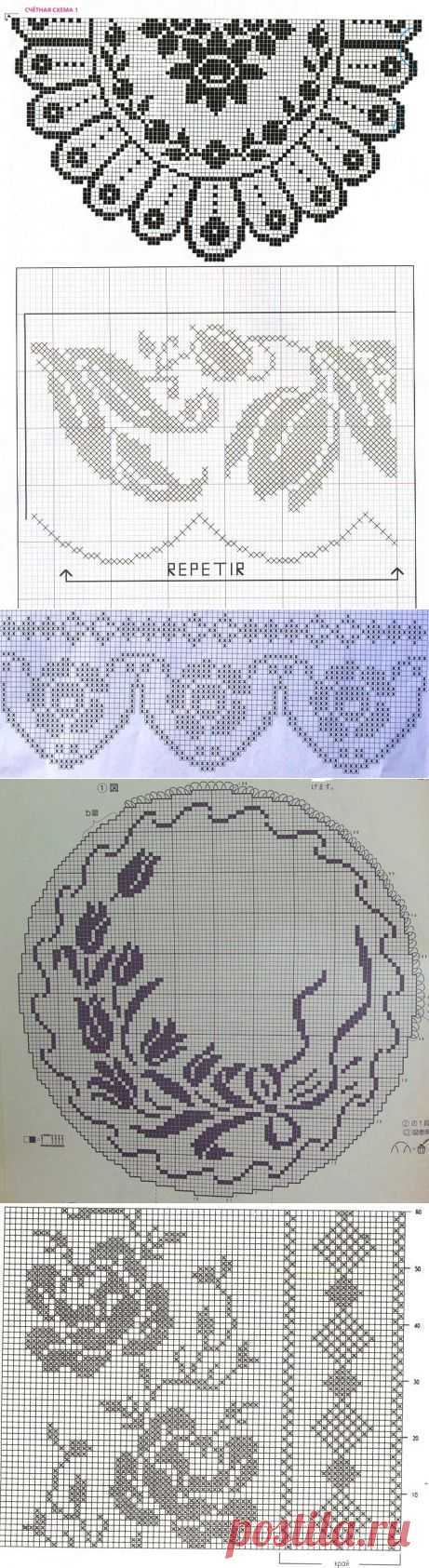 Схемы для филейного вязания Розы Цветы