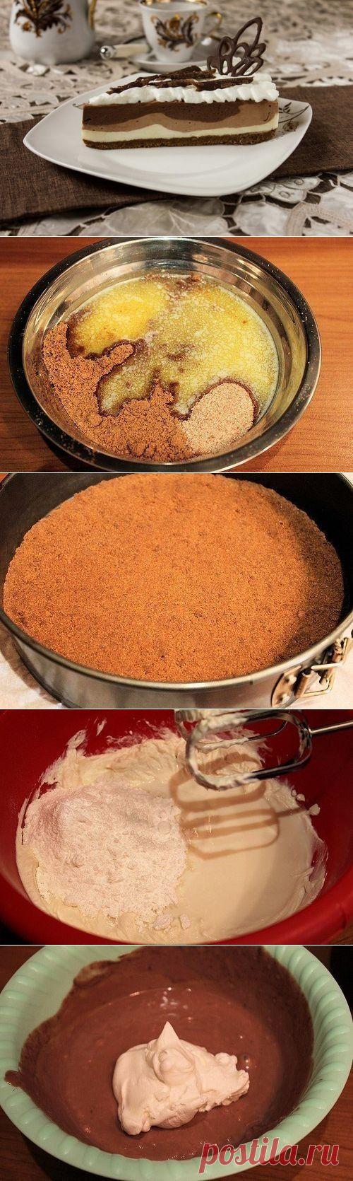 Как приготовить трехслойный шоколадный чизкейк без выпекания - рецепт, ингридиенты и фотографии