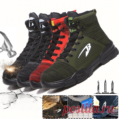 Men's safety work shoes steel toe cap high-top running sneakers breathable ankle boots climbing walking jogging Sale - Banggood.com