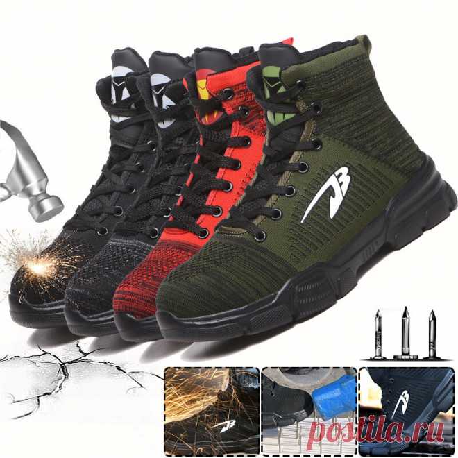 Men's safety work shoes steel toe cap high-top running sneakers breathable ankle boots climbing walking jogging Sale - Banggood.com