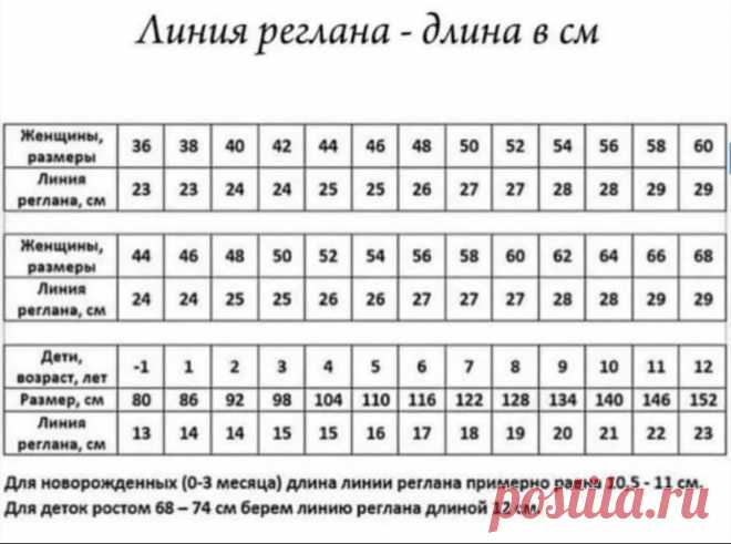 Линия реглана - длина в см
