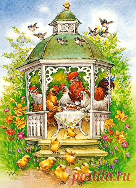 Винтажные открытки с петухами.