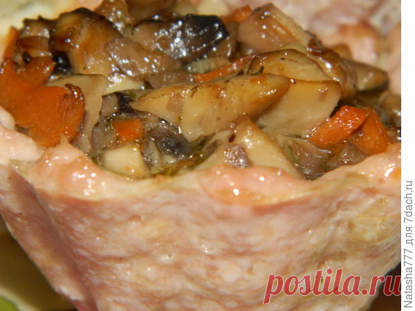 Мясные корзиночки, фаршированные грибами с сыром