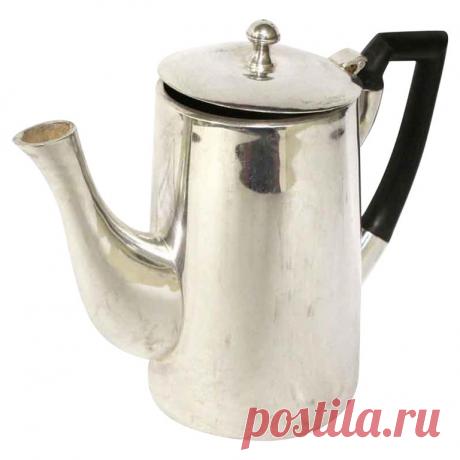 1950s NYC Waldorf Astoria Hotel MCM Silver Plated Tea Pot with Black Handle For Sale at 1stDibs