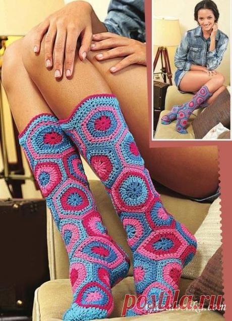 ВЫСОКИЕ НОСКИ ИЗ ШЕСТИУГОЛЬНИКОВ / Вязание как искусство!