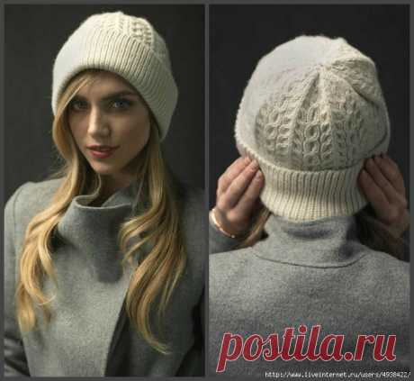 Женская шапка спицами с отворотом WayWorn