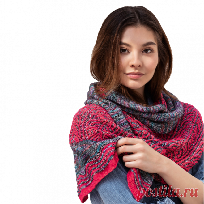 Рельефное вязание, объёмная резинка. Платок с двухцветным узором бриошь.