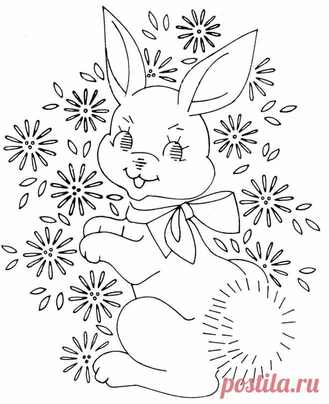 Кролик в цветах - вышивка детям