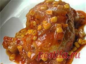 Курочка тушеная в остром соусе, Курица тушеная в остром соусе с кукурузой, Блюдо из курицы, Острое блюдо из курицы с кукурузой,  | Кулинарные рецепты с фотографиями
