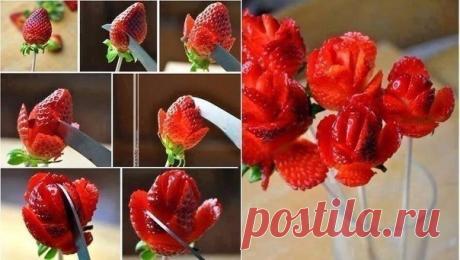 Роза из клубники Роза из клубникиКогда не только вкусно, но и красиво, то это приятно вдвойне.